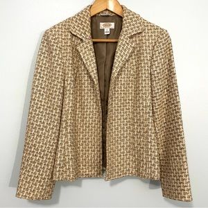 TALBOTS Tan Cream Tweed Weave Open Front Blazer Size 8P